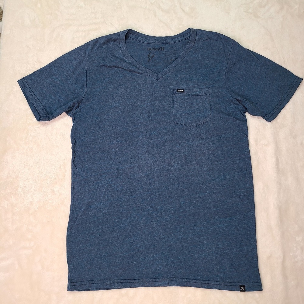 Hurley T-Shirt Mens Med Heather Blue V-Neck Pocket Premium Fit Short Sleeve 90s